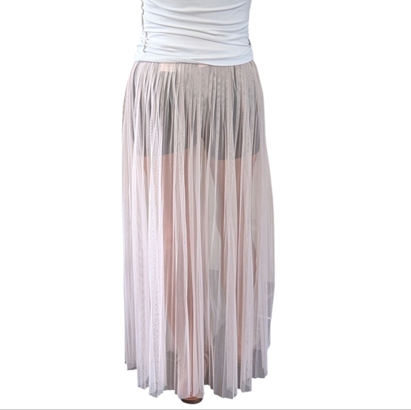 H&M Limited Edition SHEER Mesh Pleated Long Pastel Pink Festival Skirt Size 4 - Picture 4 of 15